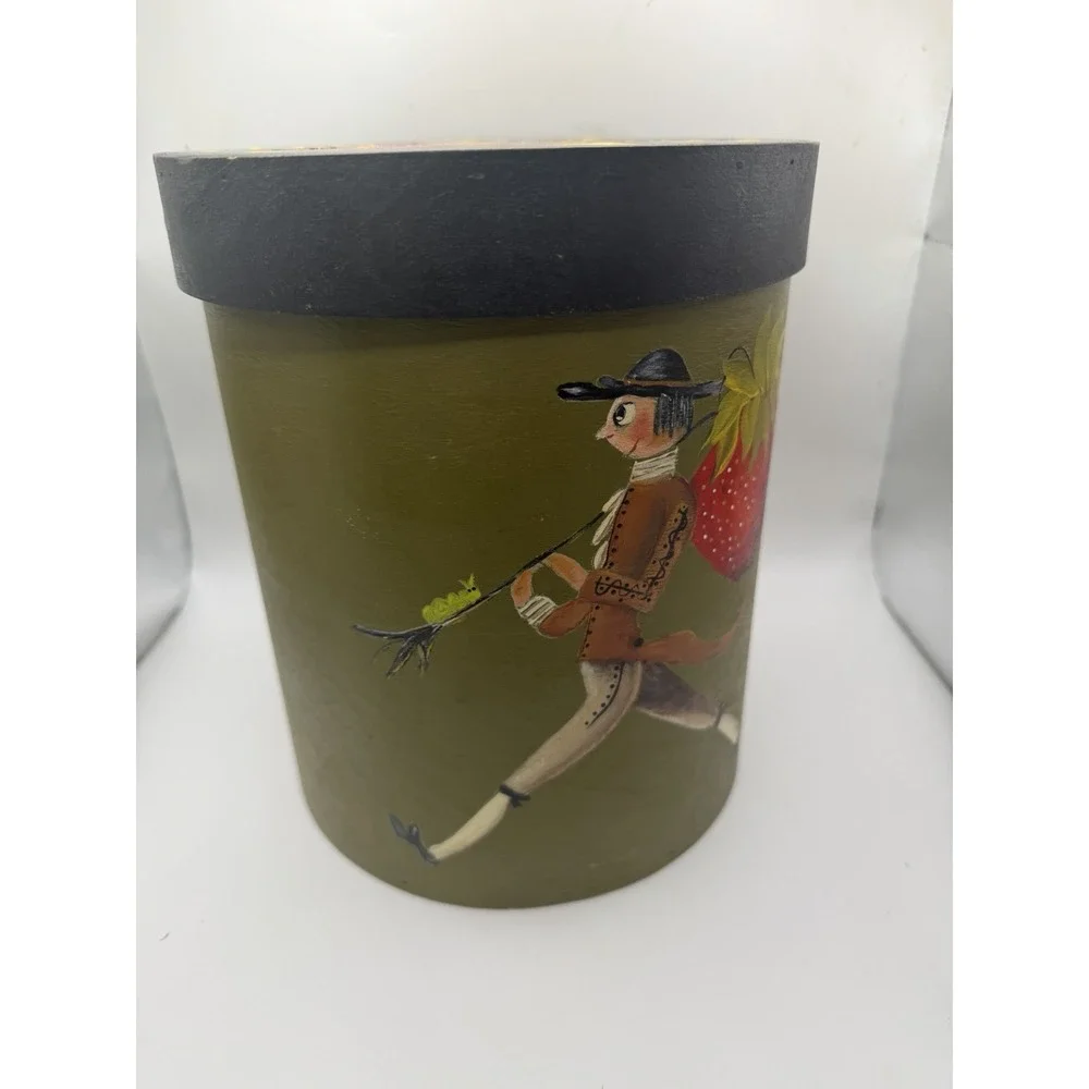 Hand Painted Folk Art Bentwood Pantry Box Strawberry Peddler Fruit Decor